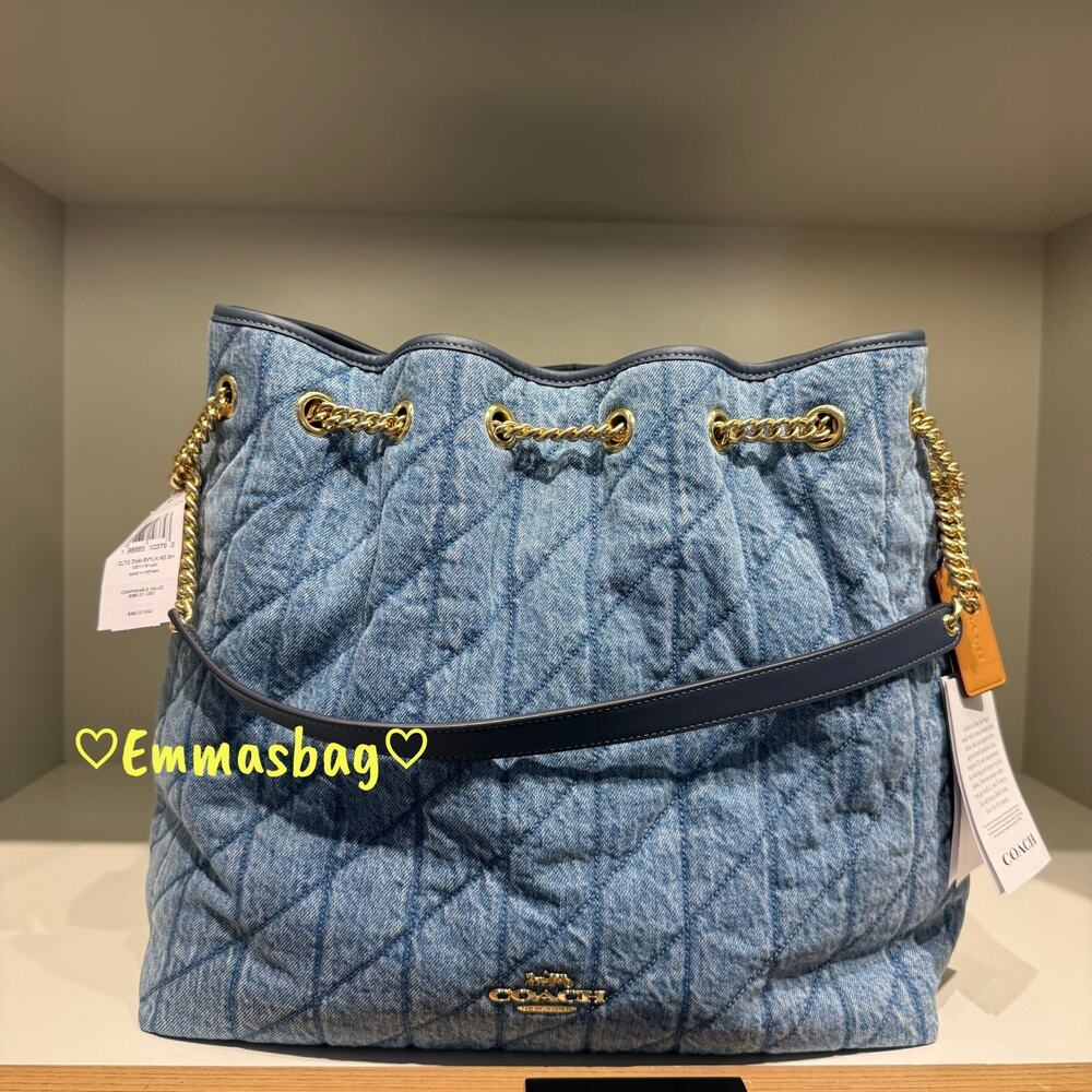 Coach Evelyn Large Shoulder Bag Regenerative Cotton With Quilting CDC01 Indigo